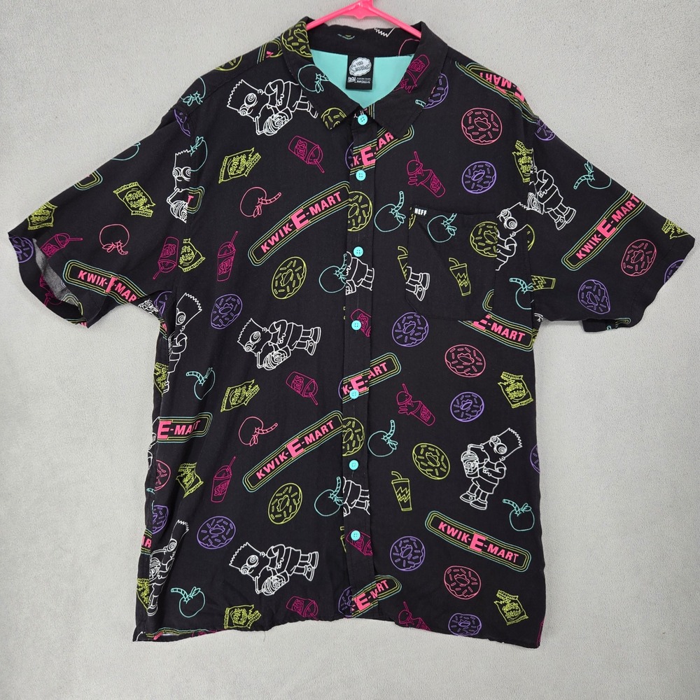 Neff XL The Simpsons Kwik-E-Mart Button Up Shirt Mens Neon Black Rayon AOP
